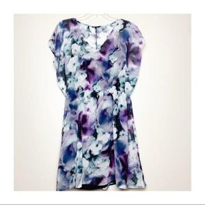David Bitton Buffalo Watercolor Floral Purple Tunic Top Chiffon NWT Sz S